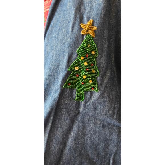 Vintage Carrie Allen Denim Embellished Christmas Tree Button Shirt Top Small - Picture 3 of 7